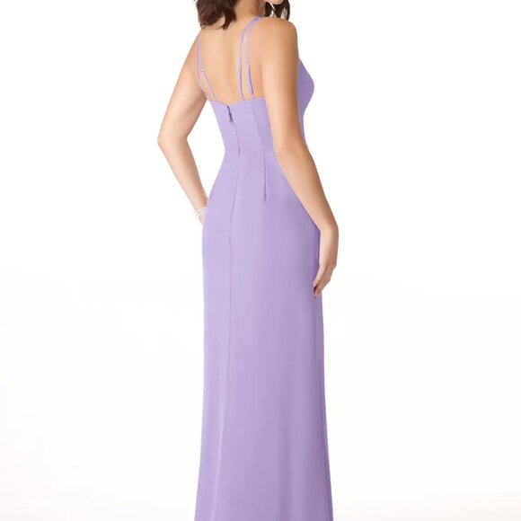 Azazie Leo Bridesmaid Dress Size 8 NWT #18 Lilac Mermaid V-Neck Pleated Chiffon - Picture 2 of 11